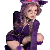 Adorable Anime Pokémon Gengar Purple Plush Cosplay Jumpsuit for Women - Coscosmos